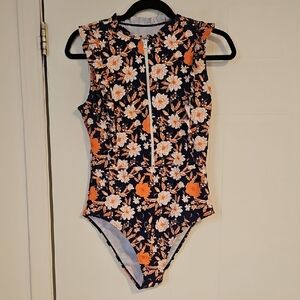 Womens Medium One Piece Swimsuit Swimwear Zipper Colorful Unworn